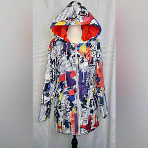 Women Gabby Isabella original colourful collage pattern hooded Jacket Sz medium